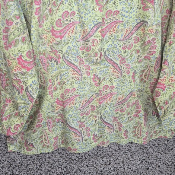 JM Collection Top Womens Plus‎ 16 Green Paisley Print Button Up Cotton Blend - Picture 5 of 7